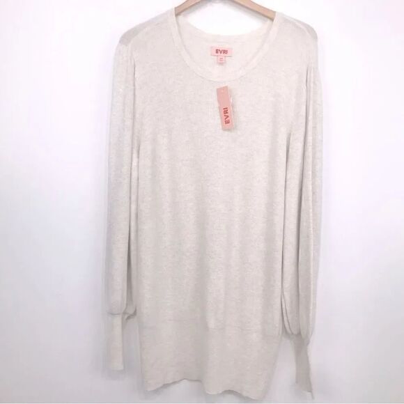 EVRI Sweaters - Evri NEW Cream Puff Sleeve Ribbed Knit Crew Neck Sweater